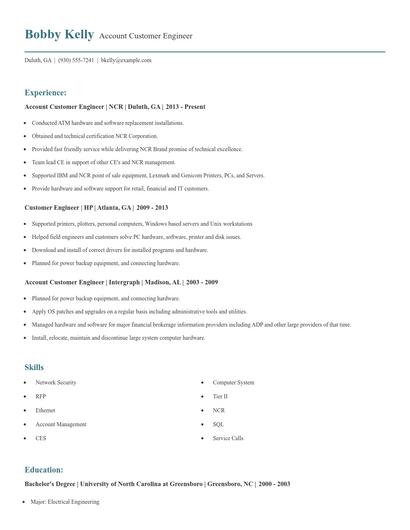 Account Customer Engineer Resume