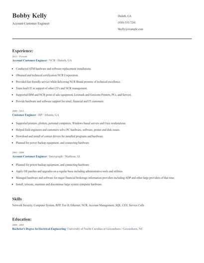 Account Customer Engineer Resume