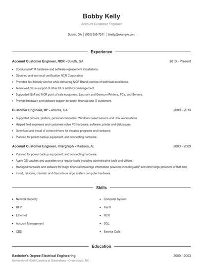 Account Customer Engineer Resume