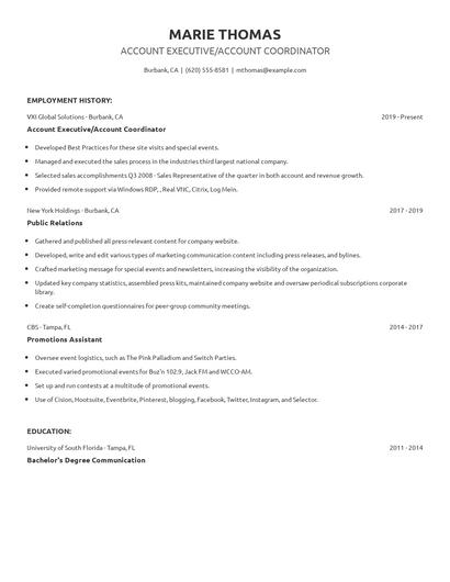 Account Executive/Account Coordinator Resume