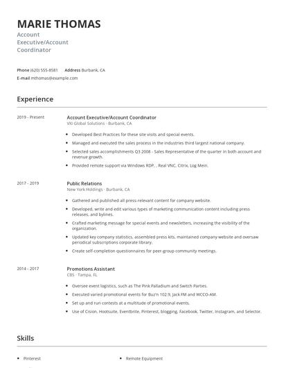 Account Executive/Account Coordinator Resume