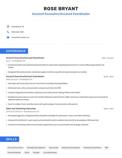 Account Executive/Account Coordinator Resume