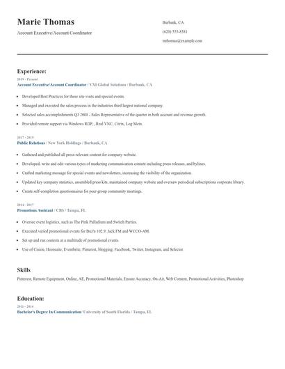 Account Executive/Account Coordinator Resume