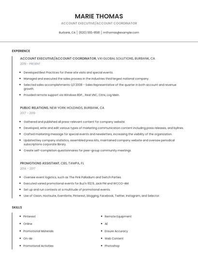 Account Executive/Account Coordinator Resume