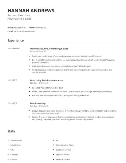 Account Executive, Advertising & Sales Resume