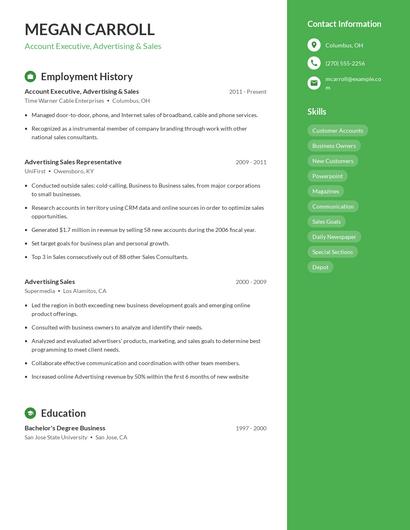 Account Executive, Advertising & Sales Resume