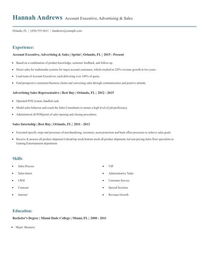 Account Executive, Advertising & Sales Resume
