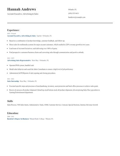 Account Executive, Advertising & Sales Resume