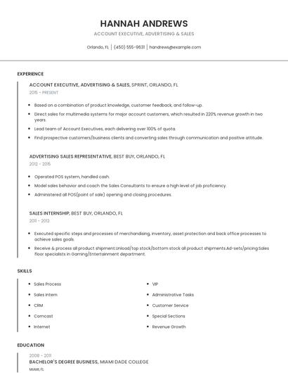 Account Executive, Advertising & Sales Resume
