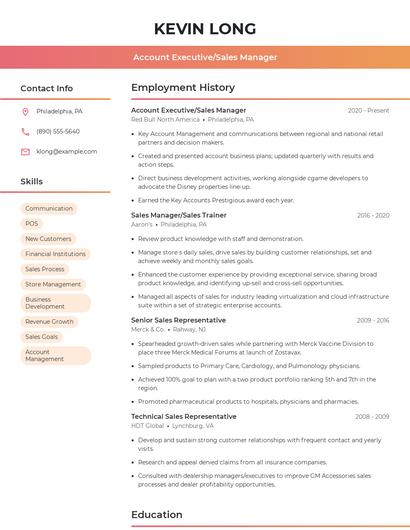 Account Executive/Sales Manager Resume