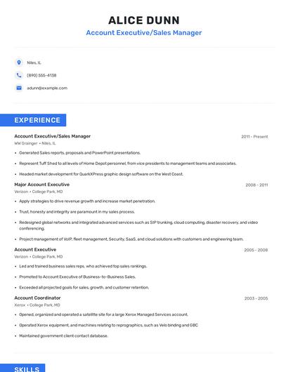 Account Executive/Sales Manager Resume