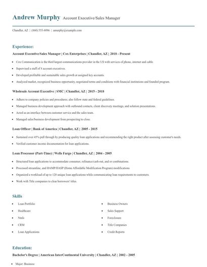 Account Executive/Sales Manager Resume
