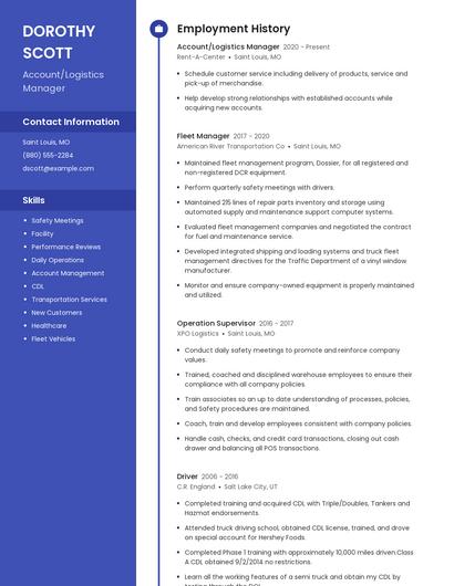 Account/Logistics Manager Resume