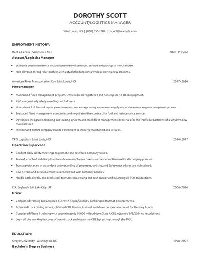 Account/Logistics Manager Resume