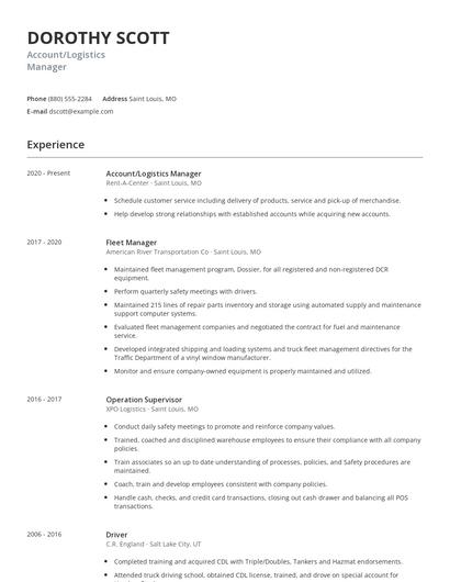 Account/Logistics Manager Resume