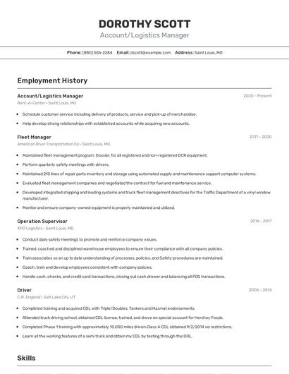 Account/Logistics Manager Resume
