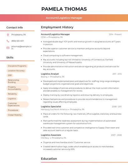 Account/Logistics Manager Resume