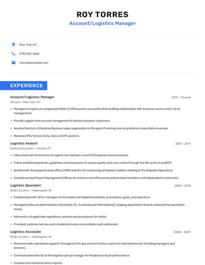 Account/Logistics Manager Resume