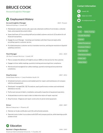 Account/Logistics Manager Resume