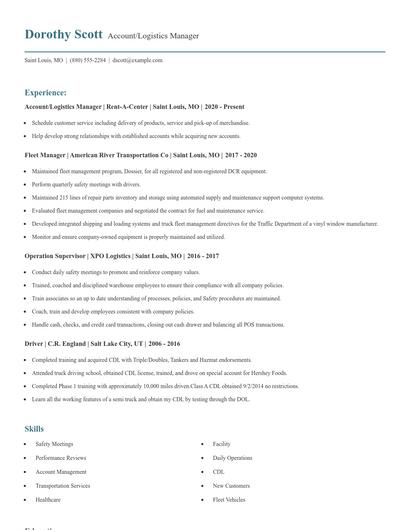 Account/Logistics Manager Resume