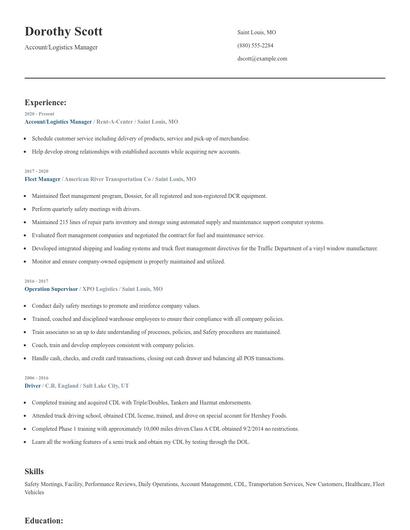 Account/Logistics Manager Resume
