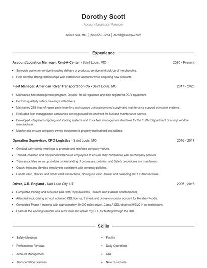 Account/Logistics Manager Resume