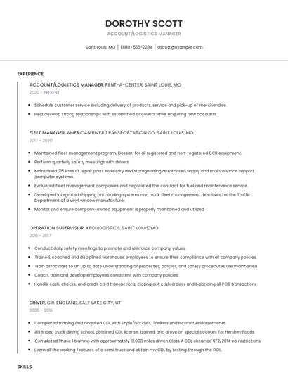 Account/Logistics Manager Resume