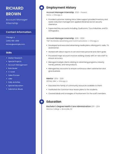 Account Manager Internship Resume