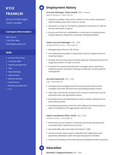 Account Manager, Team Leader Resume