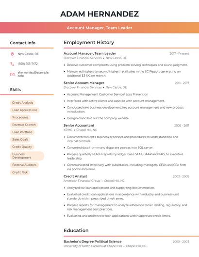 Account Manager, Team Leader Resume