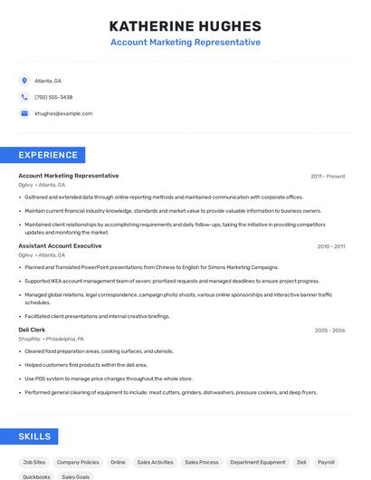 Account Marketing Representative Resume