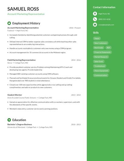 Account Marketing Representative Resume