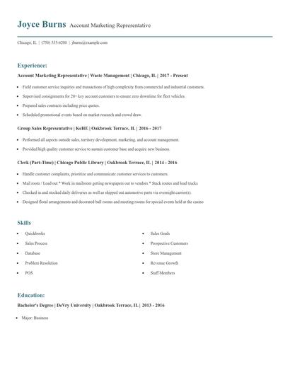 Account Marketing Representative Resume
