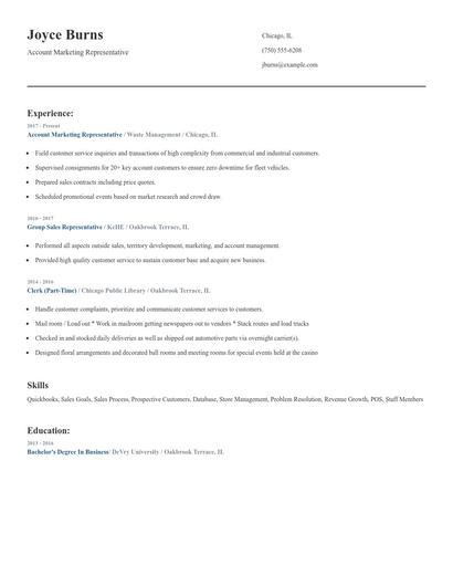 Account Marketing Representative Resume