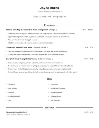 Account Marketing Representative Resume