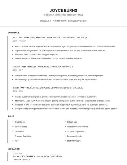 Account Marketing Representative Resume