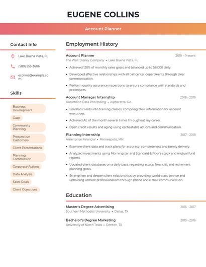 Account Planner Resume