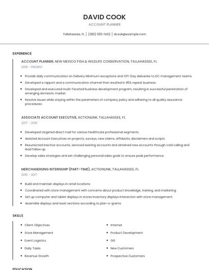 Account Planner Resume
