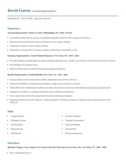 Account Representative Resume