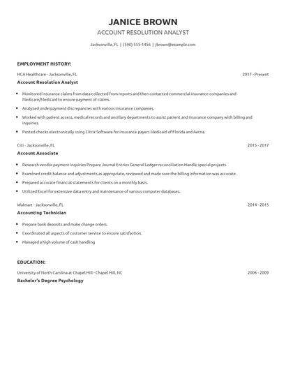 Account Resolution Analyst Resume