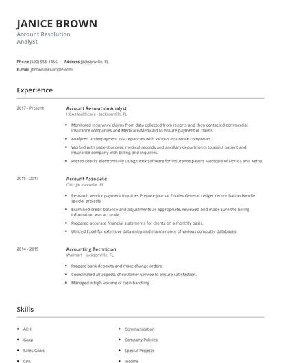 Account Resolution Analyst Resume