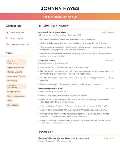 Account Resolution Analyst Resume