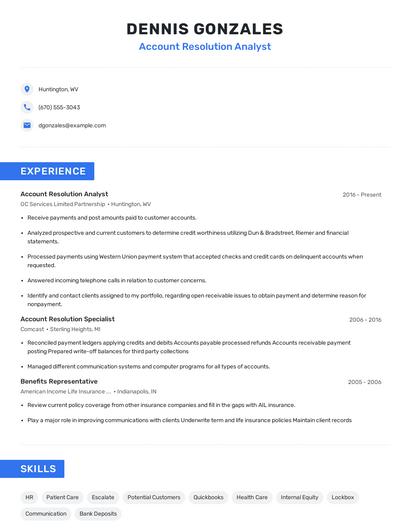 Account Resolution Analyst Resume