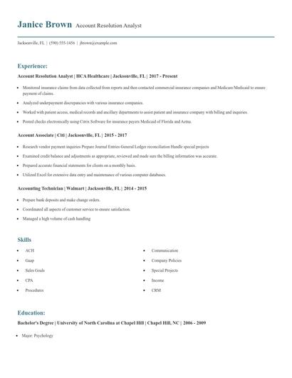 Account Resolution Analyst Resume