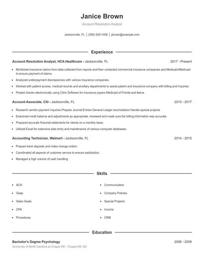 Account Resolution Analyst Resume