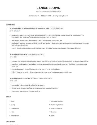 Account Resolution Analyst Resume