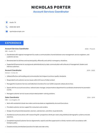 Account Services Coordinator Resume
