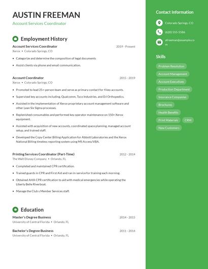 Account Services Coordinator Resume