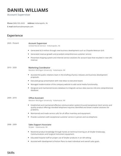 Account Supervisor Resume