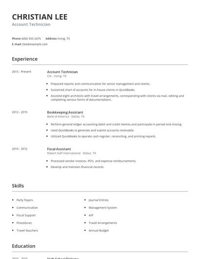 Account Technician Resume
